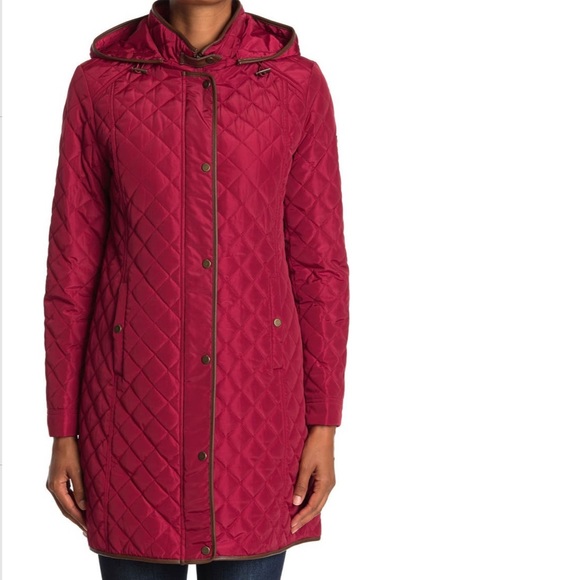 Lauren Ralph Lauren Quilted Hooded Jacket Chili Red & Brown Color - Duplicate - Picture 3 of 17